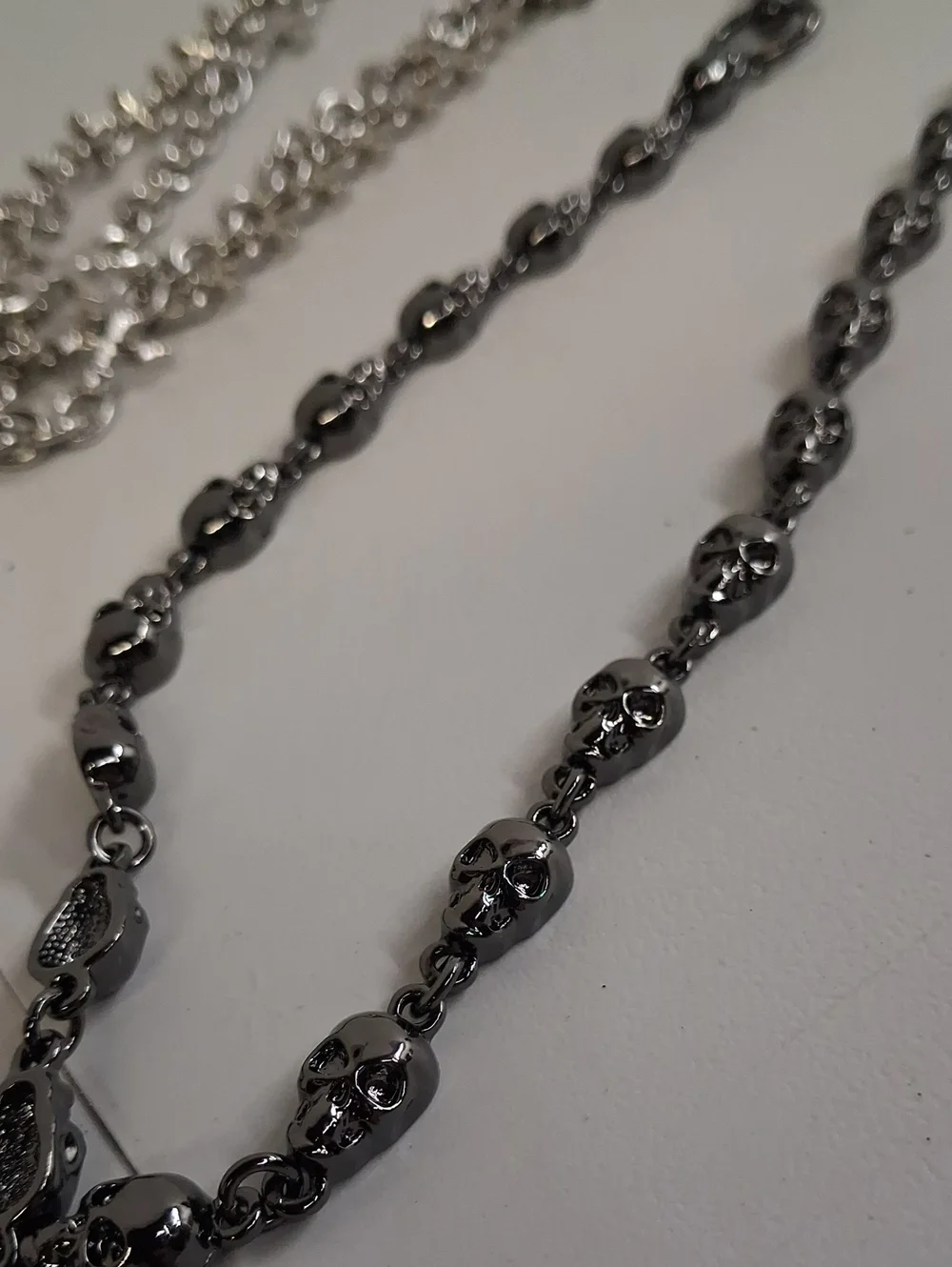 NWT NOVA MEN Silver and Black Skull Multi-Chain Necklaces & Iced Gemstone Bracel